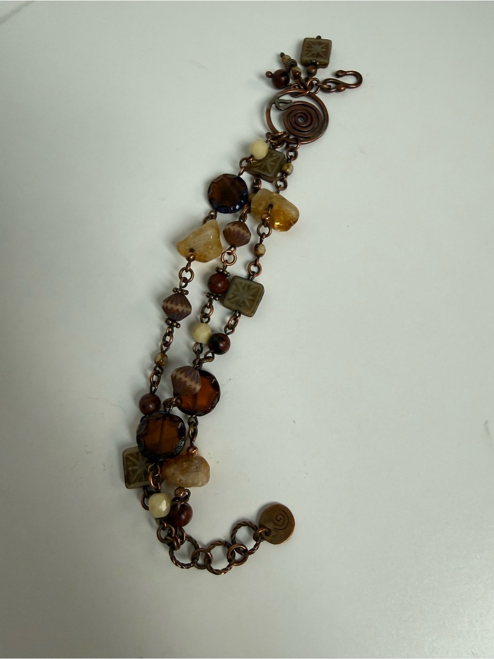 Handcrafted Copper Multi-Strand Bracelet Semiprecious Gemstones Czech Glass Boho - Picture 14 of 14